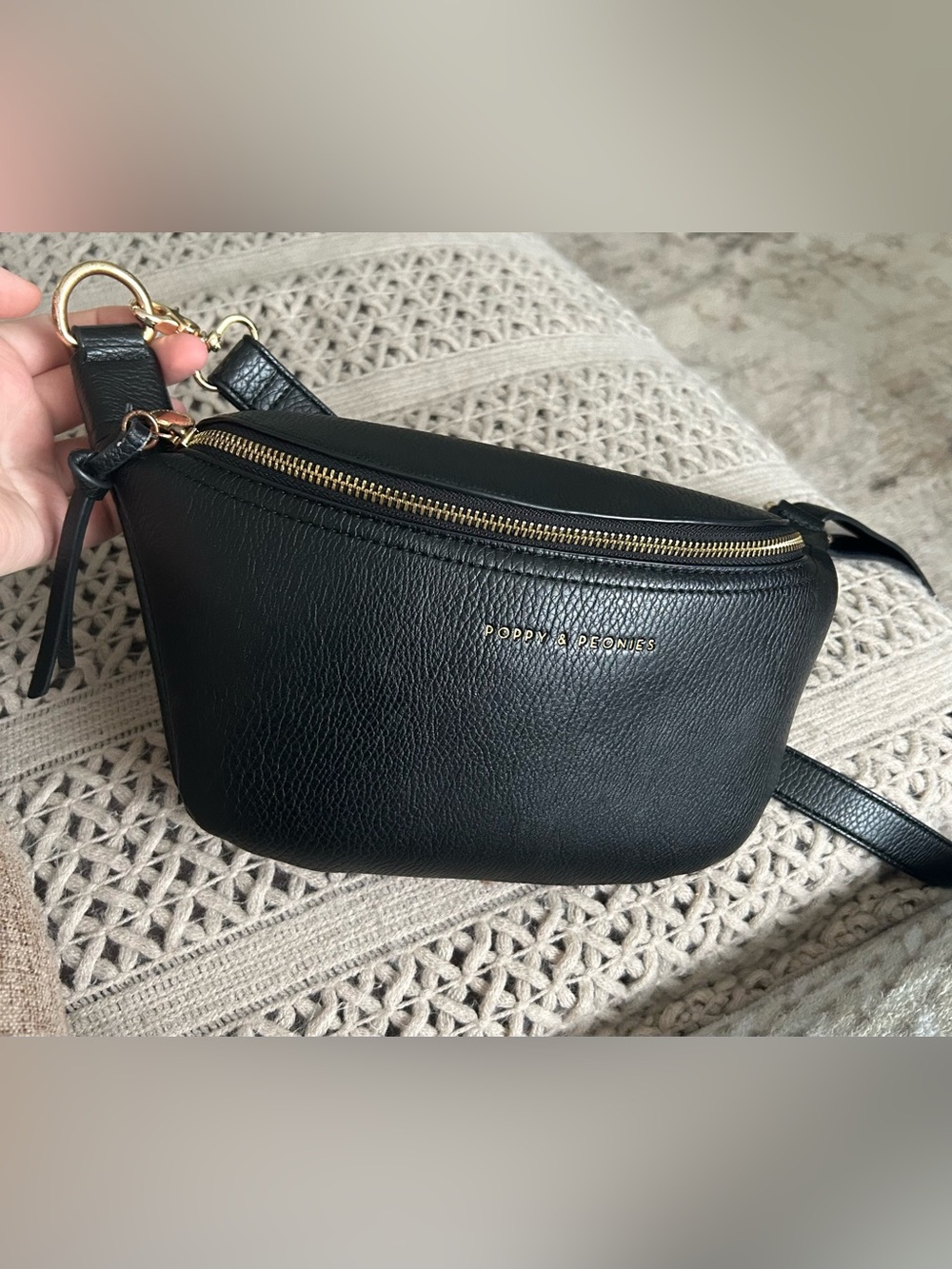 Poppy & Peonies black sidekick belt bag / crossbody bag